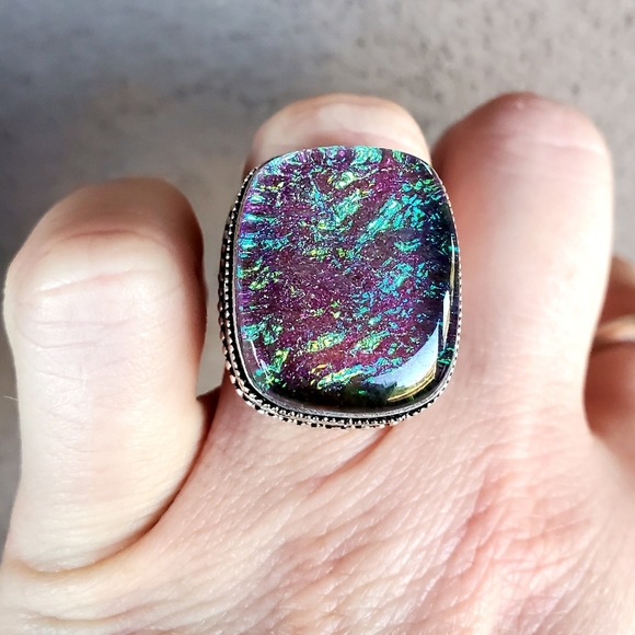 New Huge Dichoric Glass Antique Design 925 Silver Ring. - Picture 15 of 16